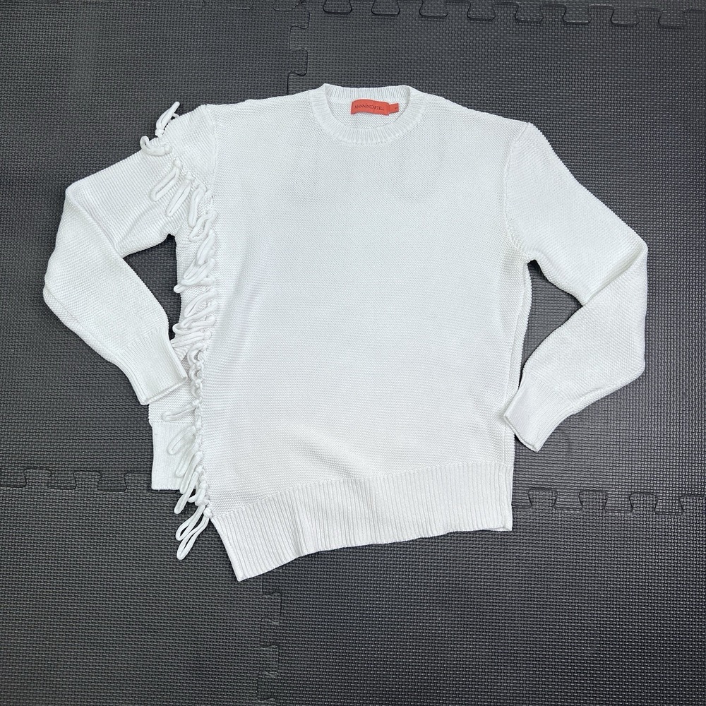 Manning Cartell White Knit Sweater Sm Asymmetric Fringe Avant Garde‎ Minimalist